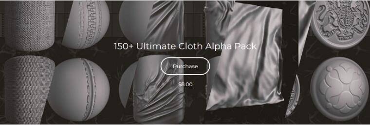贴图纹理：150组布料扣子深度置换贴图素材 Flippednormals – 150+ Ultimate Cloth Alpha Pack 免费下载