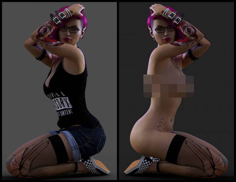 C4D模型：时尚潮女孩模型 Hipster Suicide Girl Naked 3D model 含材质绑定 (c4d/obj/3ds/dae/max格式) 免费下载