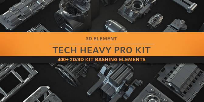 3D模型：科幻抽象概念机械3D模型 Gumroad – Tech Heavy Pro Kit (400+ 2d-3d Elements) (.Obj/.Fbx/.ABC格式)免费下载