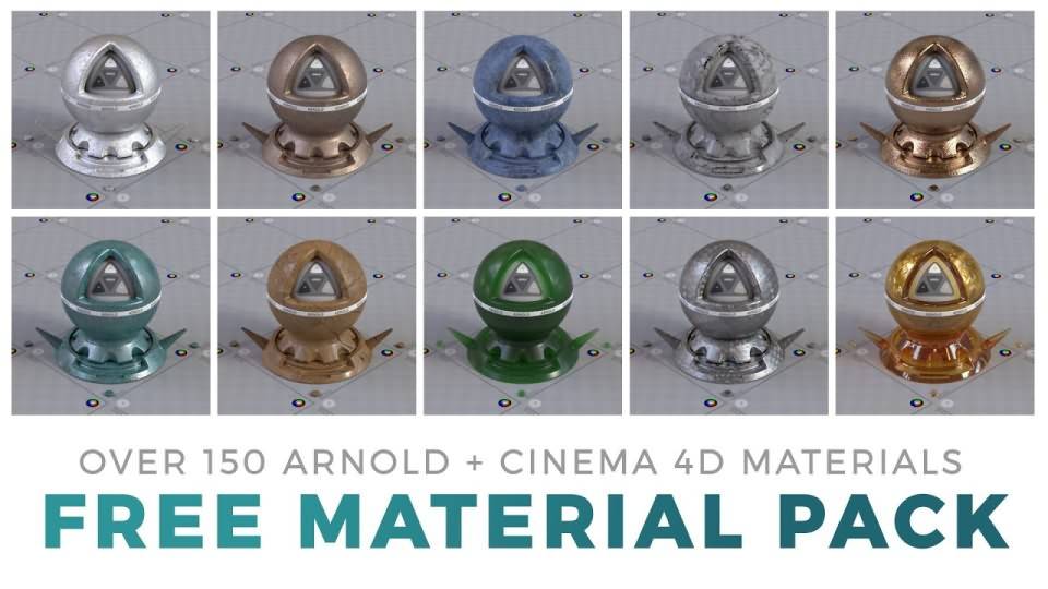 材质贴图: 2套 Arnold for C4D 材质预设包 金属、塑料、玻璃、木头、混凝土等 Arnold Material Pack for Cinema 4D