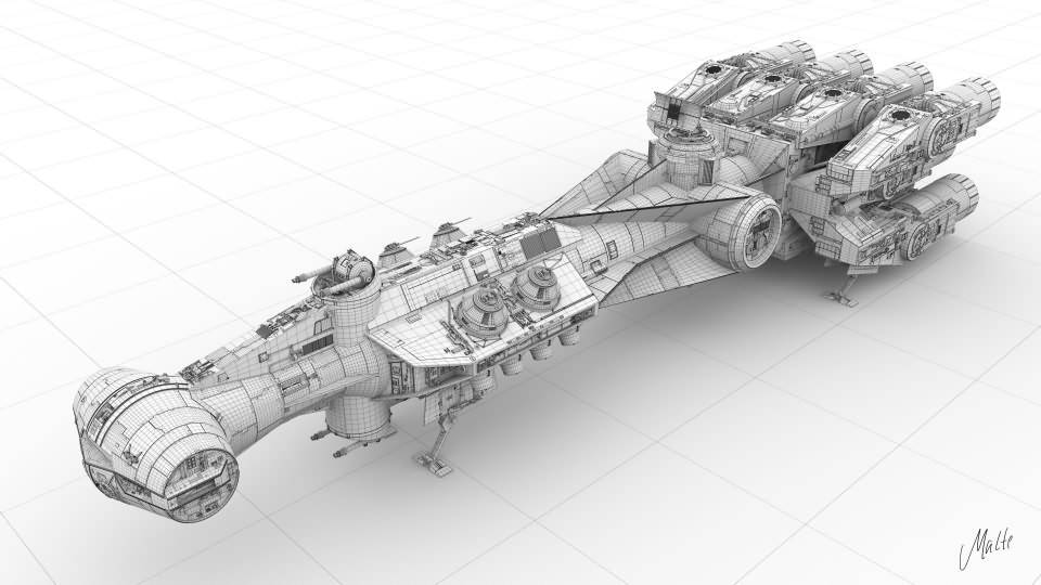 3D模型：《星球大战》坦特维Ⅳ型科幻宇宙飞船三维模型 Tantive IV  Blockade Runner Corellian Corvette (OBJ/FBX/BLEND格式含材质) 免费下载 - R站|学习使我快乐！ - 2